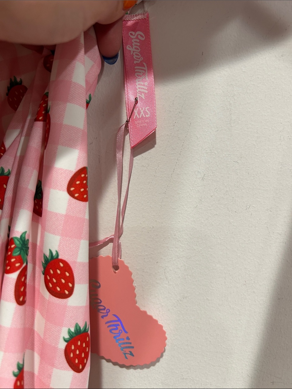 Dolls Kill Red Pink Strawberry Gingham One-Piece bow strap Swimsuit women’s xxs - Picture 3 of 8